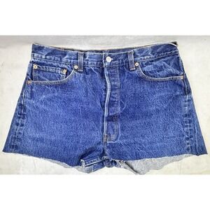 Vintage Levis 501 Cutoff Denim Shorts USA 33x13 Button Fly 90s Raw Hem